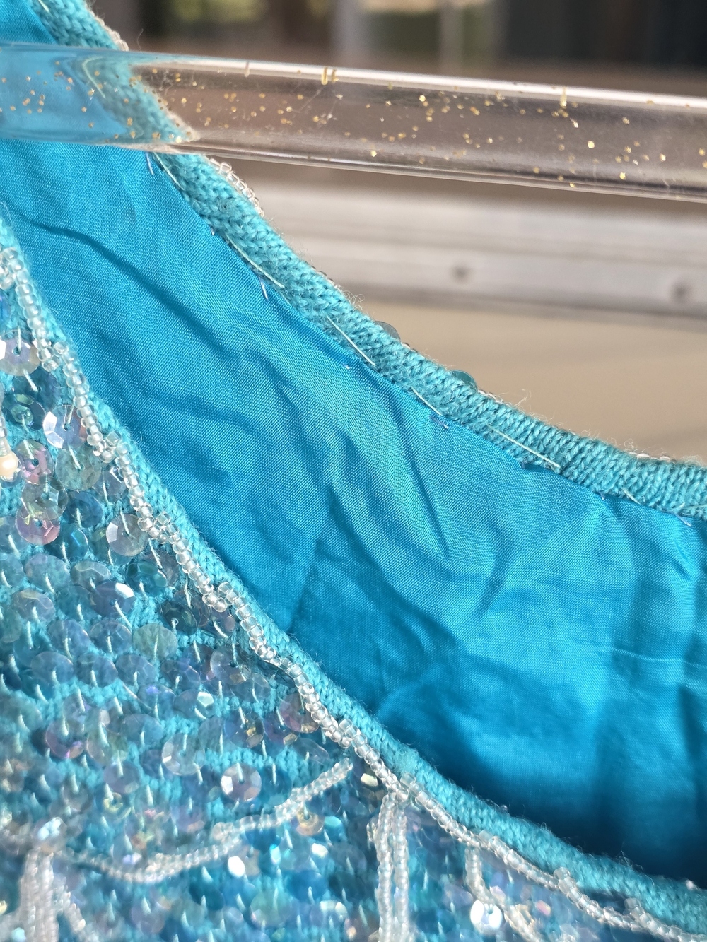 Vintage 70s Fairy Mermaid Turquoise Beaded Tassel Tank Top Size 36 Small? - Picture 10 of 16